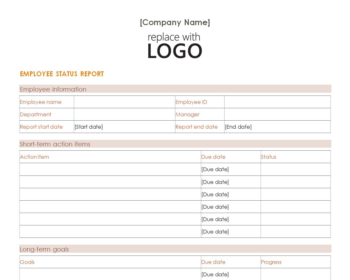 Employee Status Report Employee Status Report Template