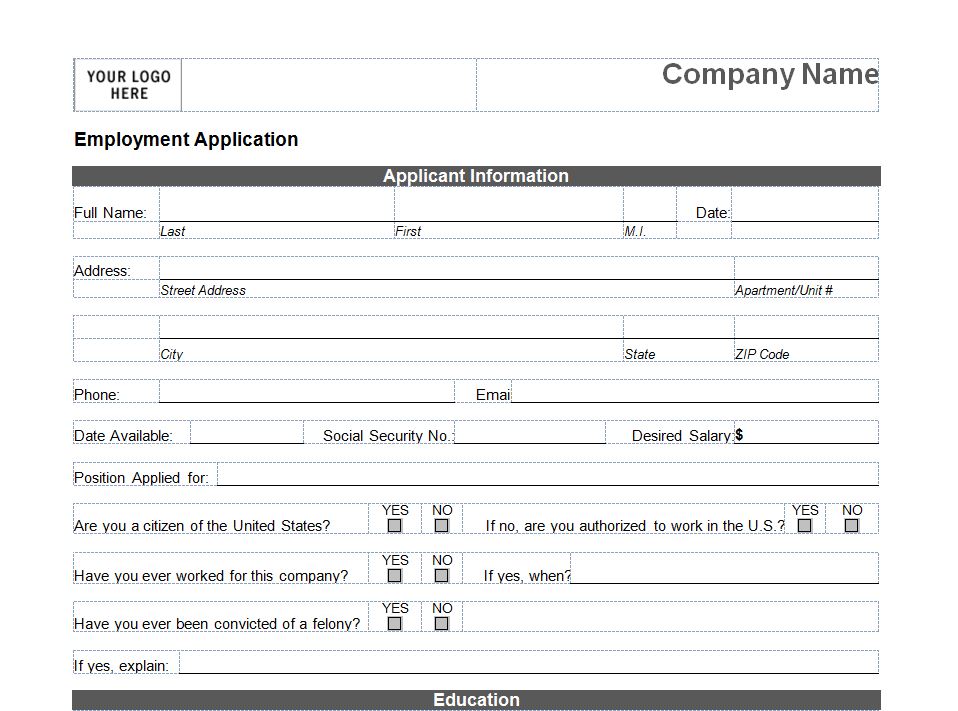 Printable Job Application Template Free