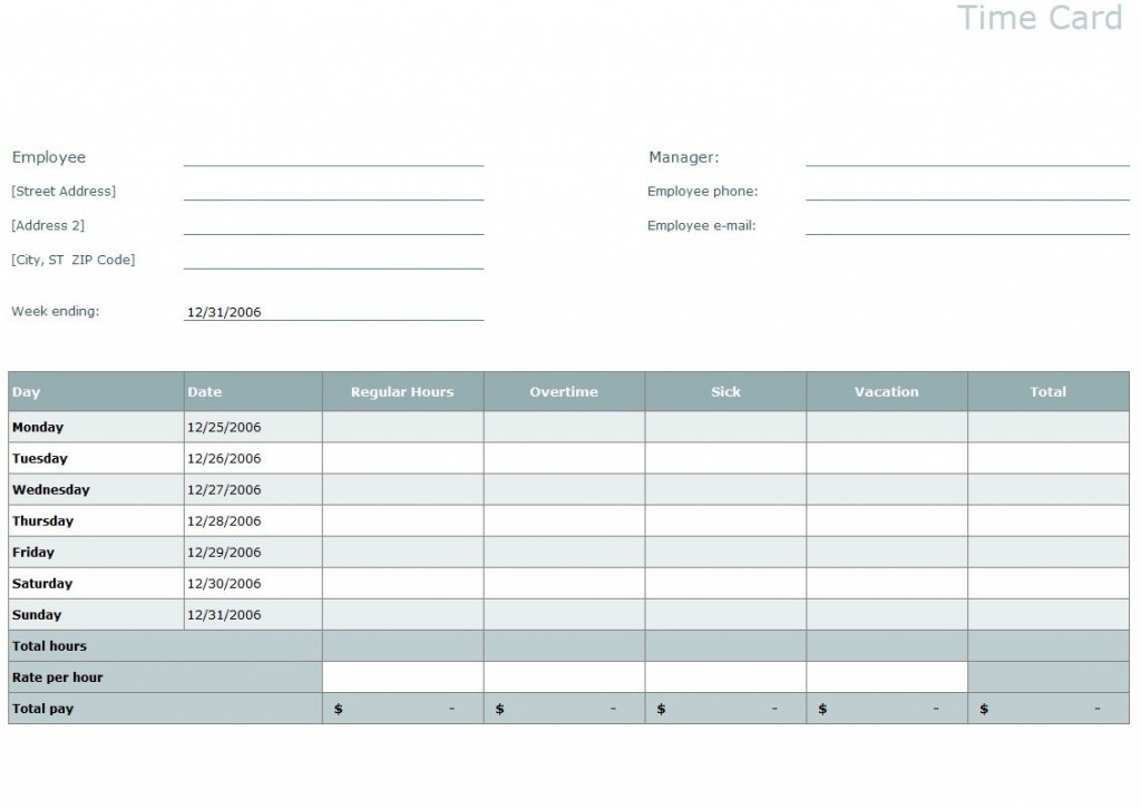 Time Card Template Microsoft