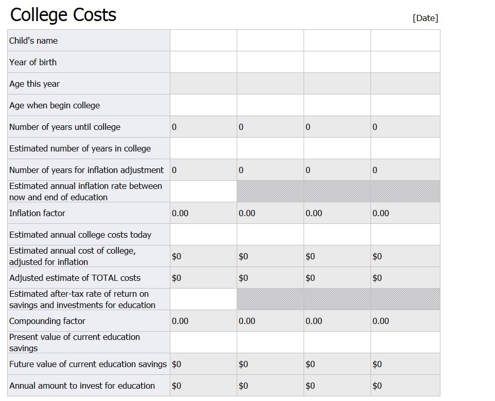 Free College Costs Calculator