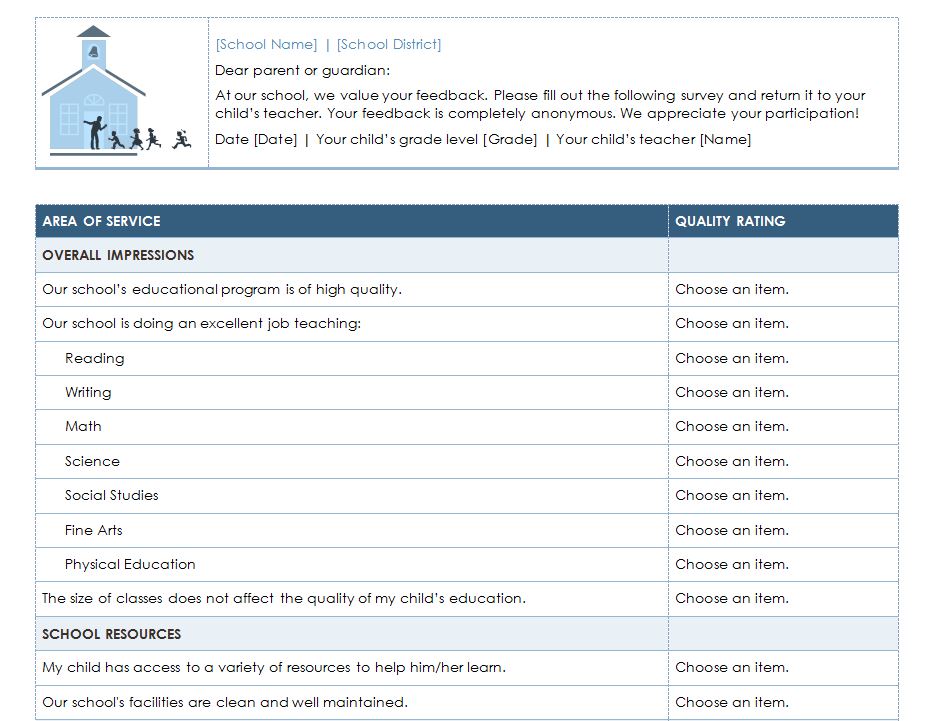 School Survey School Survey Questions