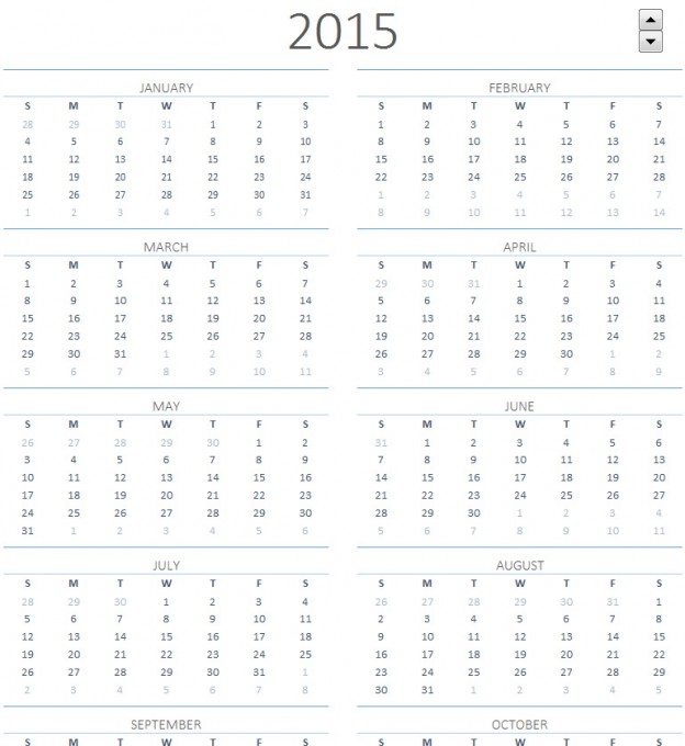 2015 Printable Calendar One Page Sheet