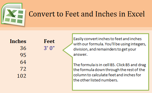 Convert feet and inches to inches - Excel formula