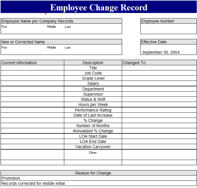 Employee Record Change Form