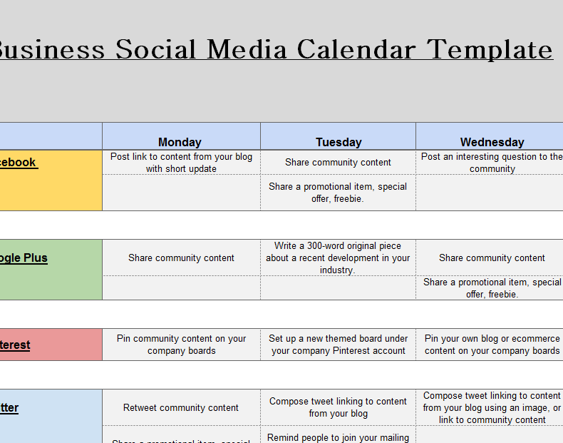 Social Media Business Calendar