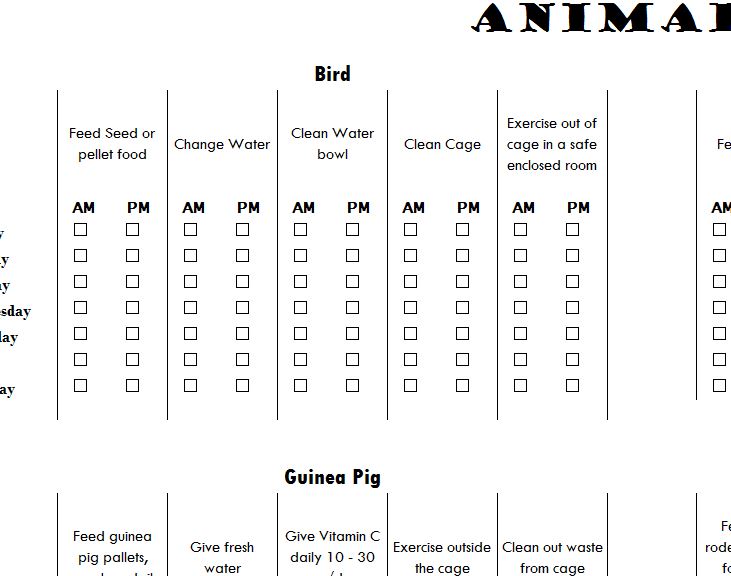 Animal Care Checklist