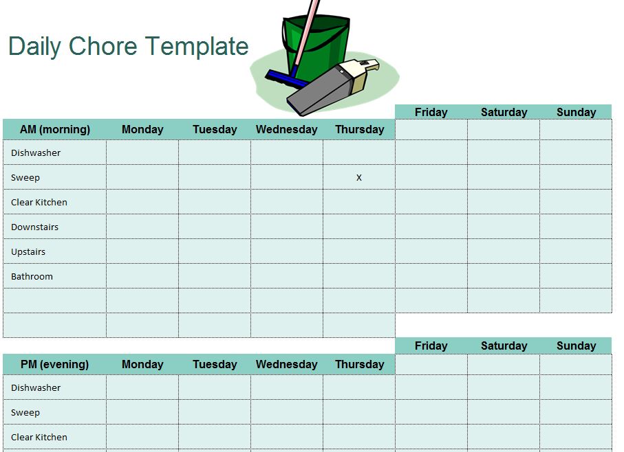 Create Chore Chart On Excel