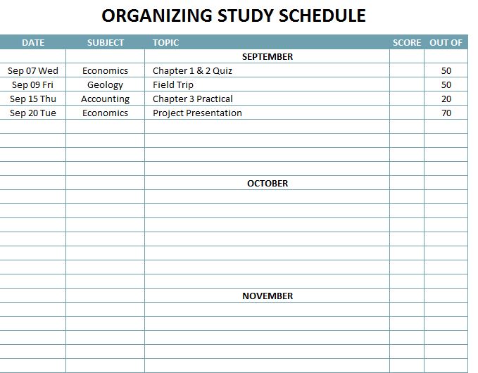 Organizing Study Schedule