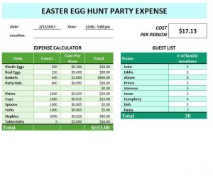 Easter Egg Hunt Party Expense Template